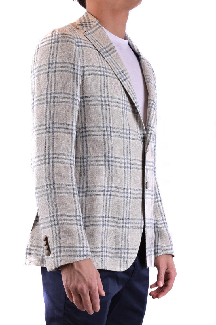 Tagliatore Beige Checkered Blazer With Tailored Fit
