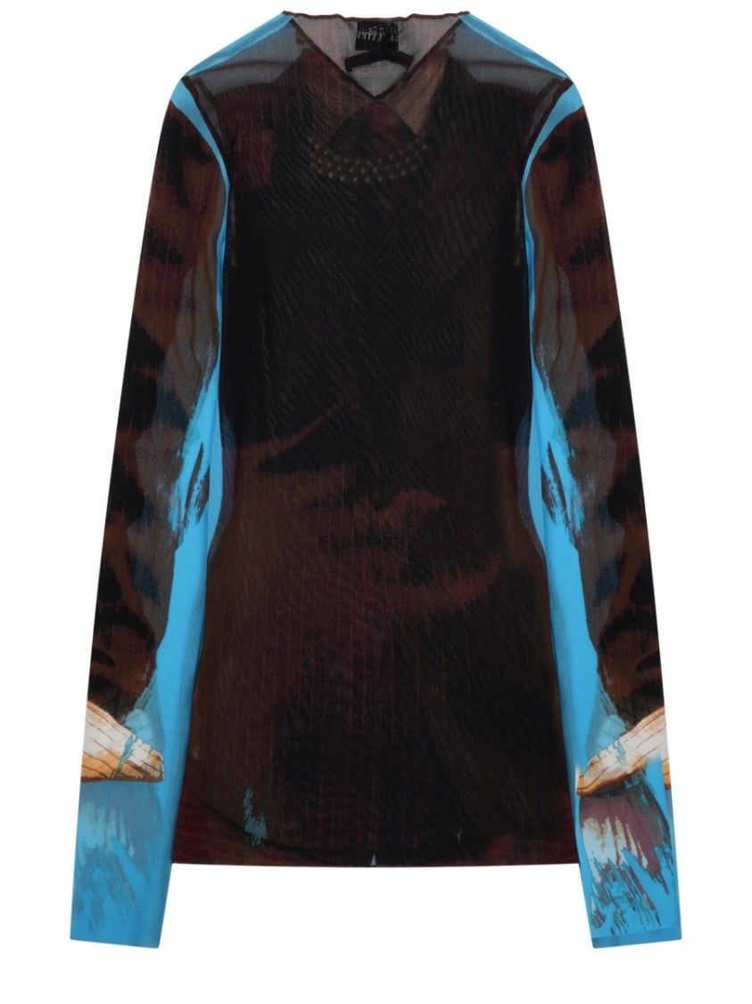 Jean Paul Gaultier Blue Tennis Suit Layered Print Blouse