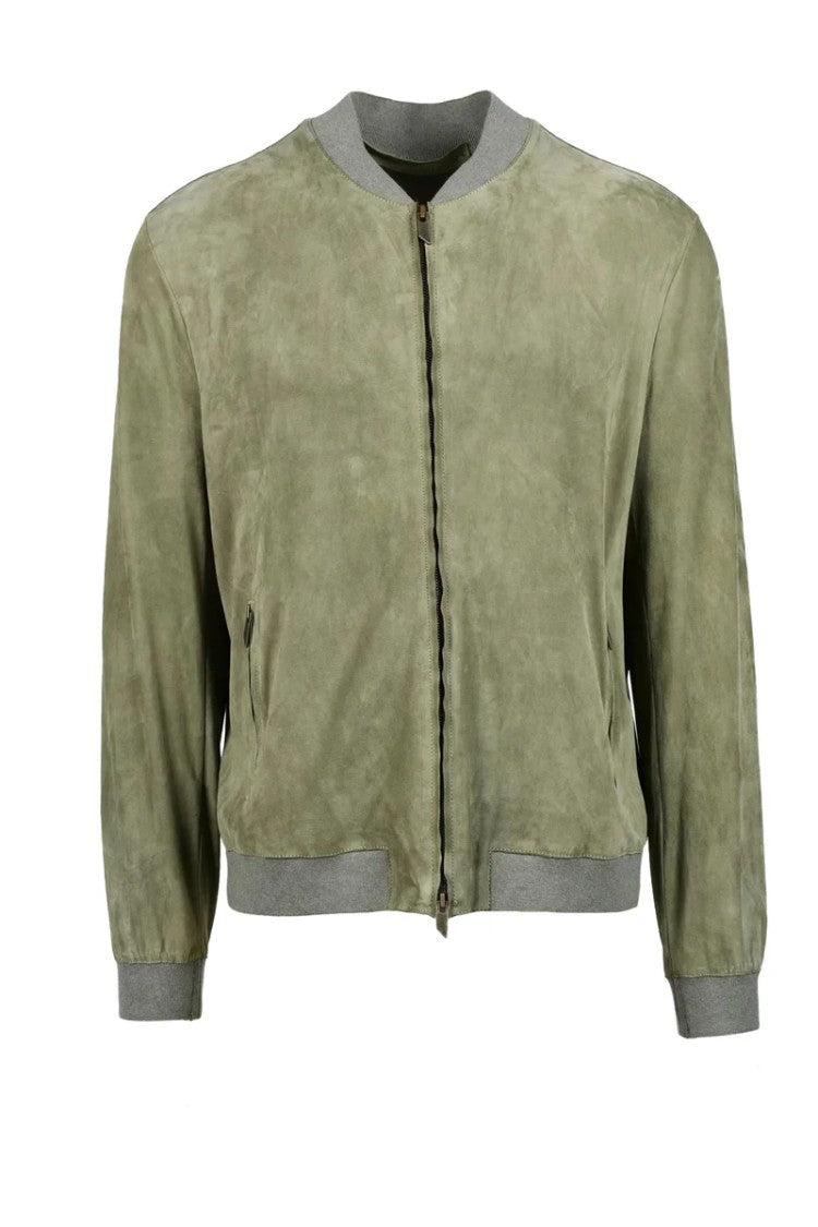 Salvatore Santoro Suede Jacket With Zip - Sage Green
