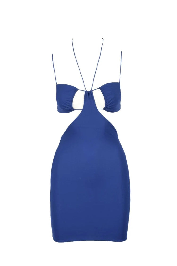 Amazuin Deep Blue Mini Dress With Cut-Out Details