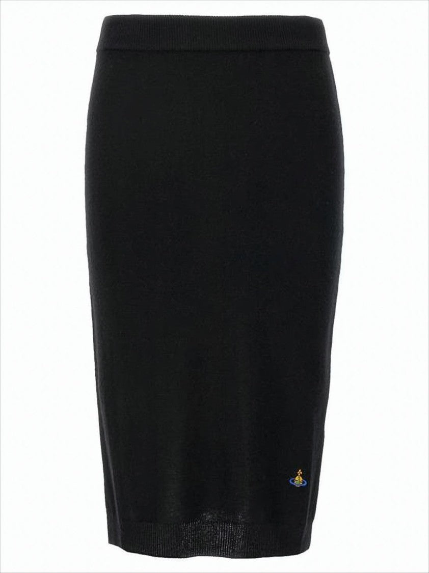 Vivienne Westwood Black Cashmere-Wool Midi Skirt With Ribbed Waistband