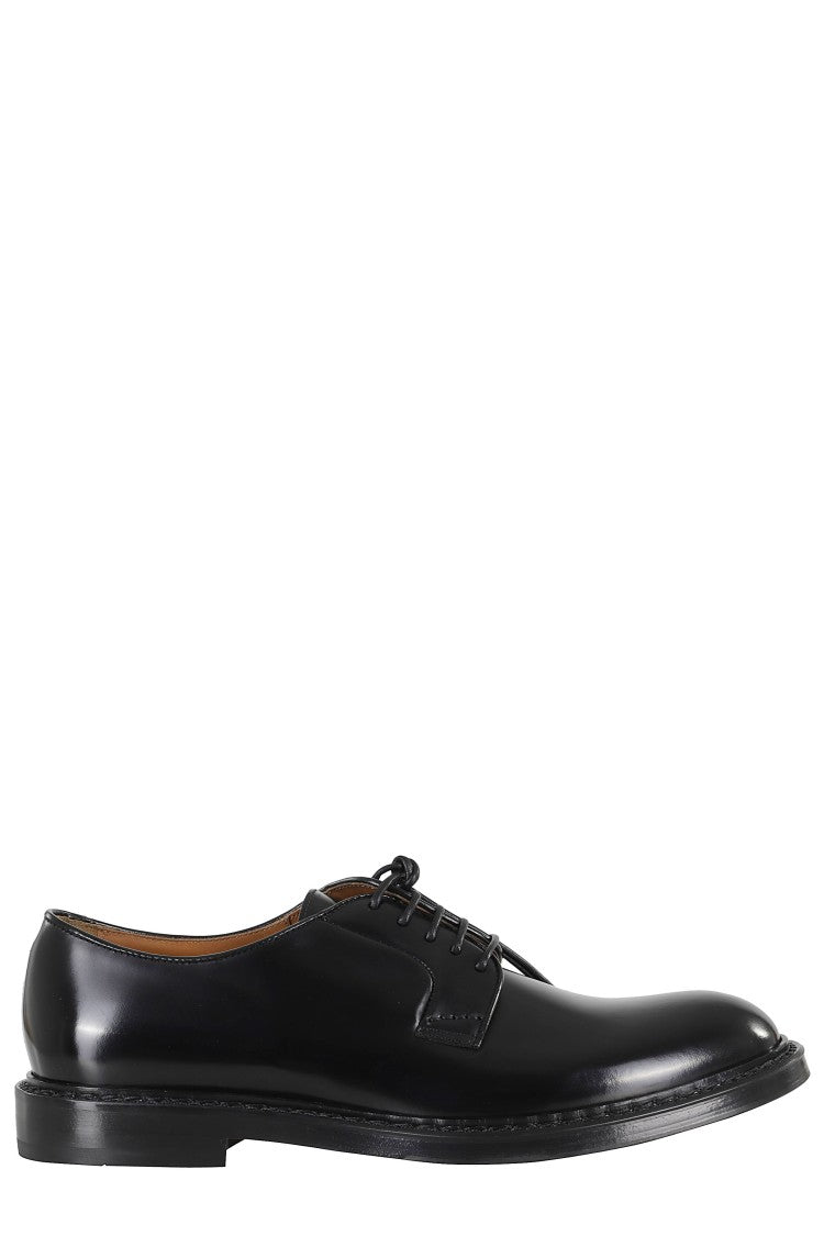 Doucal's Black Almond-Toe Leather Derby Loafers