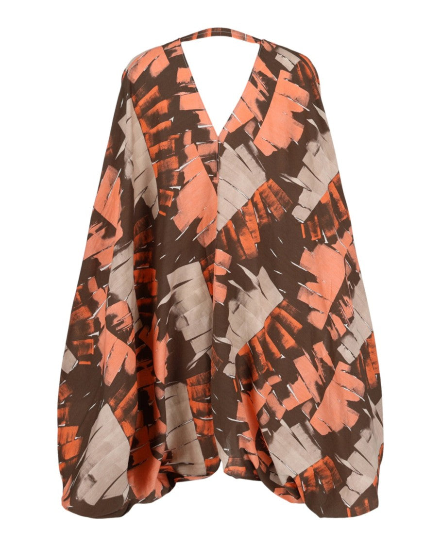 Ferragamo V-Neck Poncho Patterned Dress