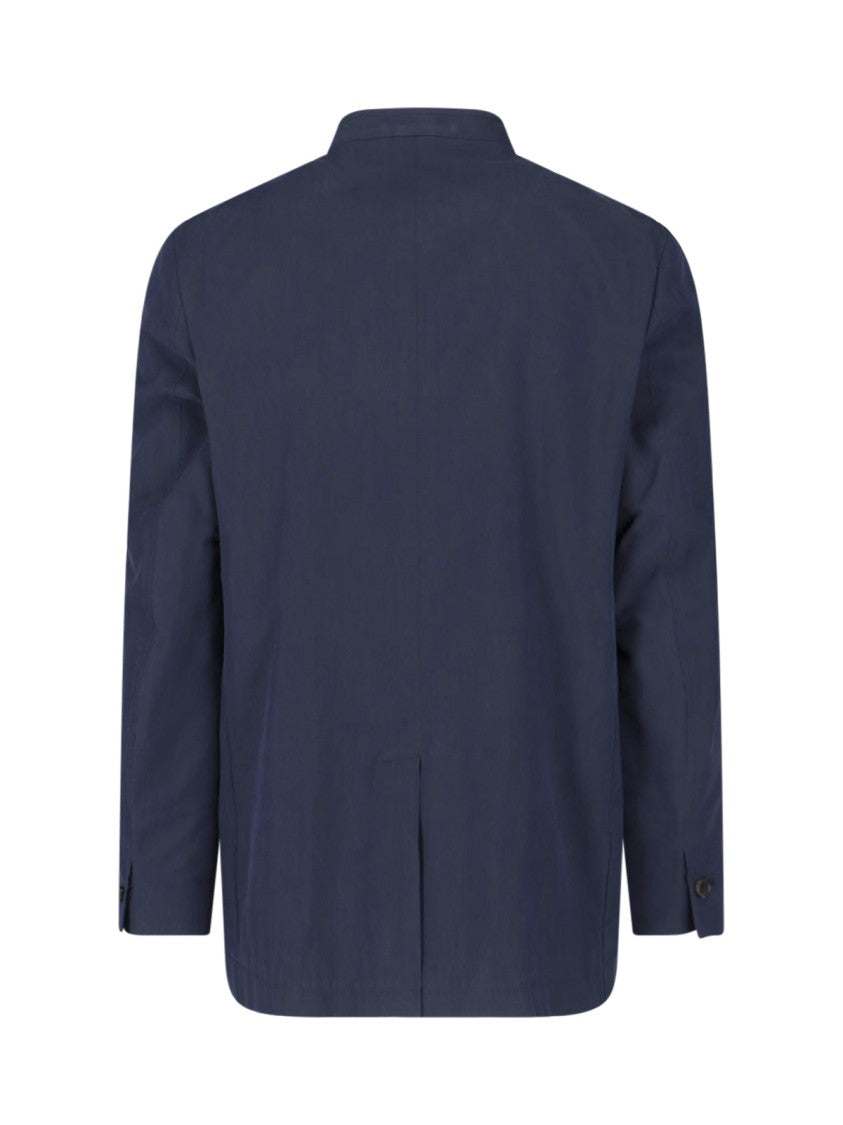 Paul Smith Navy Blue Button-Up Cotton Jacket
