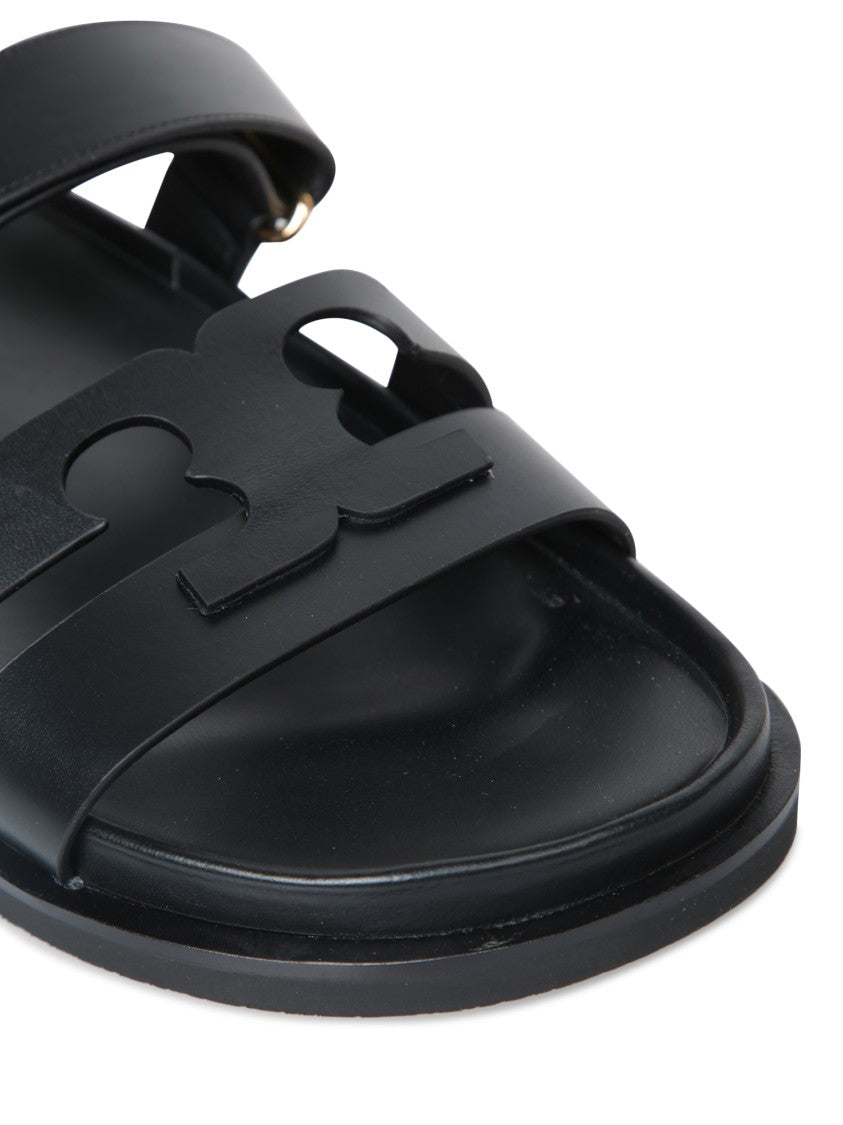 Tory Burch Cut-Out Logo Black Sandals With Cushioned Footbed