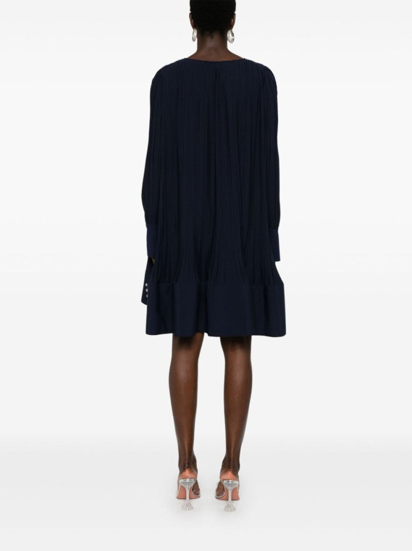 Lanvin Navy Blue Plissé Effect Dress