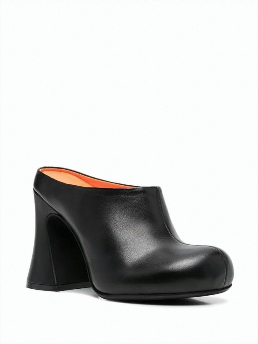 Marni Flared Block Heel Black Leather Mules