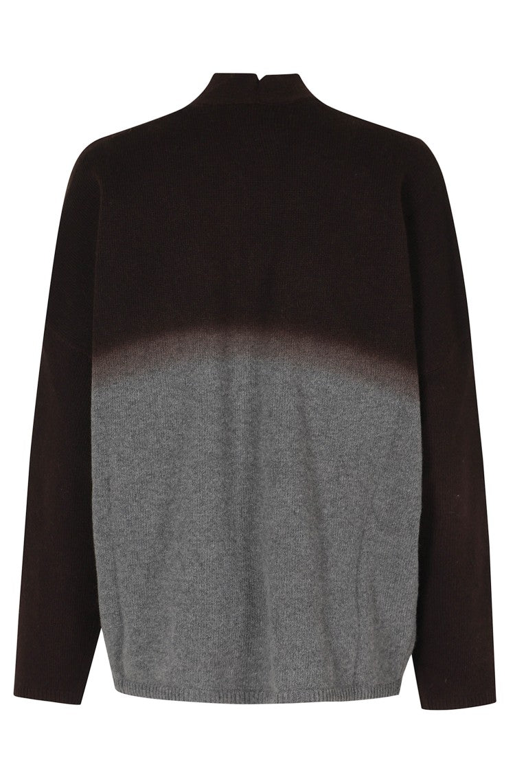 Alysi Gray-Brown Fancy Knit Sfumatures Ombre Wool Cardigan
