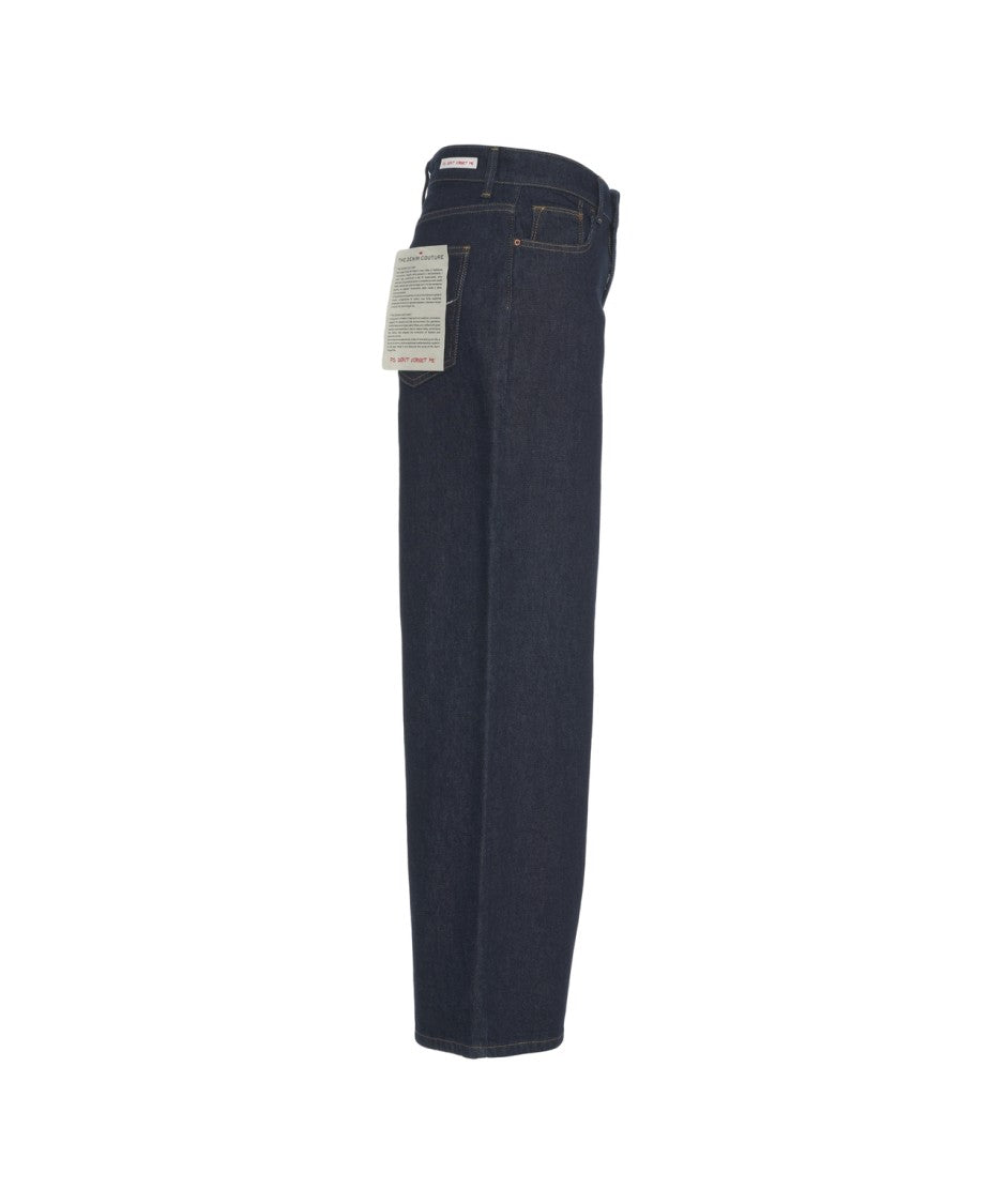 Ps. Don't Forget Me Dark Indigo Cropped Wide-Leg Jeans With Classic Five-Pocket Styling