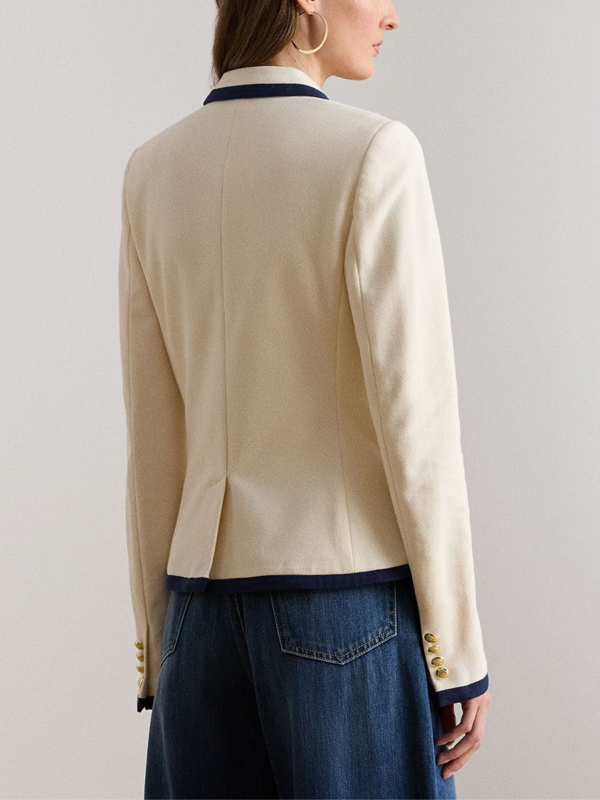 Lauren Ralph Lauren Double-Breasted Gold-Tone Buttons Embroidered Crest Blazer