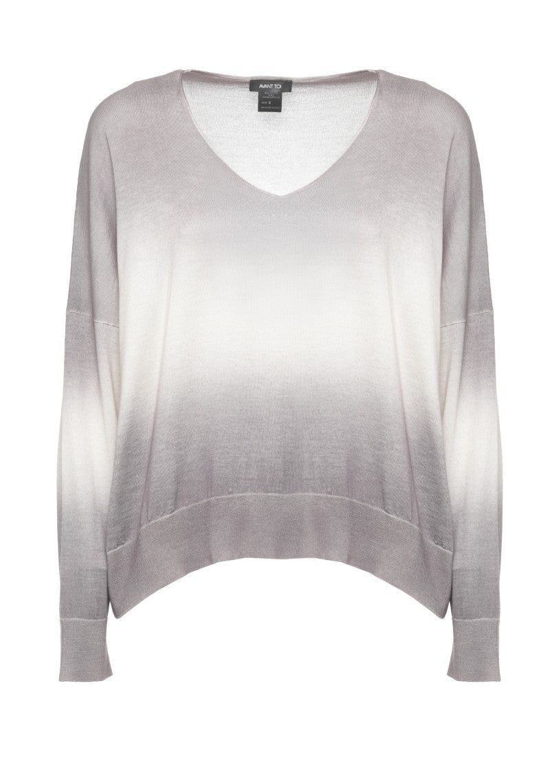 Avant Toi Lilac Degrade Cashmere-Silk V-Neck Sweater