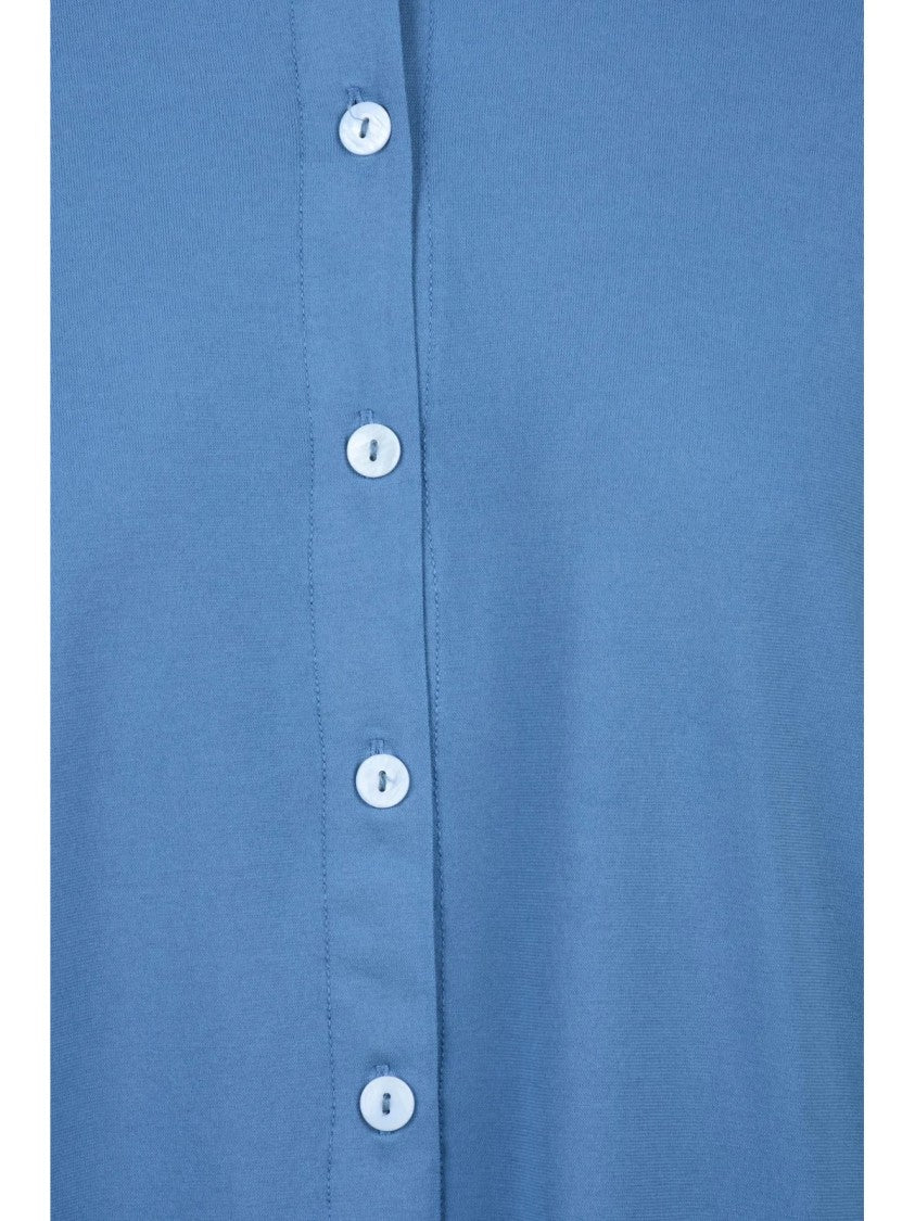 Alpha Studio Light Blue Button-Down Stretch Cotton Shirt