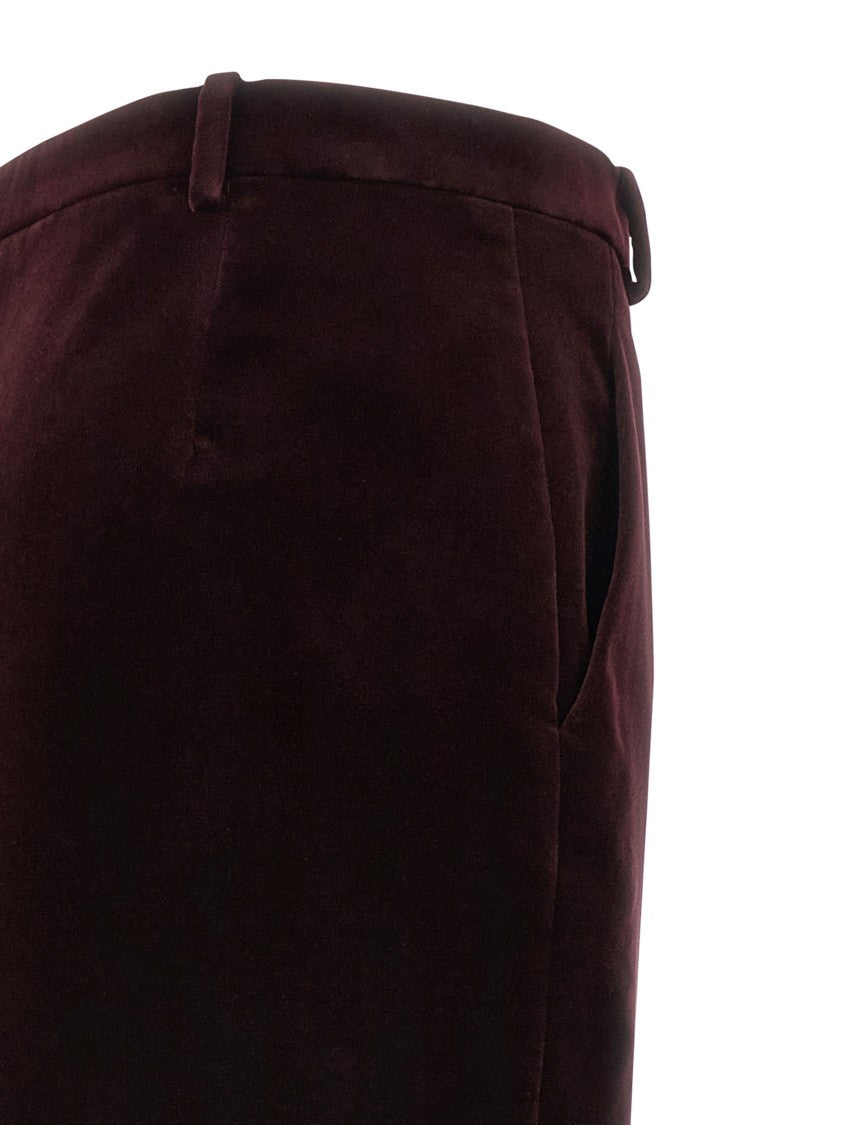 Saint Laurent Burgundy Cotton Velvet Midi Skirt With Silk Lining