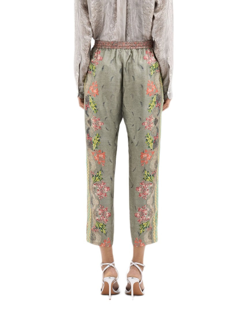 Pierre-Louis Mascia Silk Cropped Trousers With Floral Side Prints