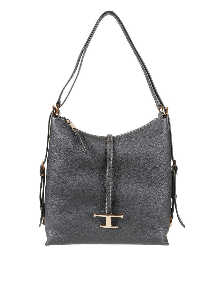 Tod's Textured Black Shoulder Bag With Gold-Tone Accents
