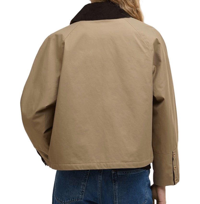 Barbour Military Brown Jacket With Corduroy Trim And Bold Cuffs