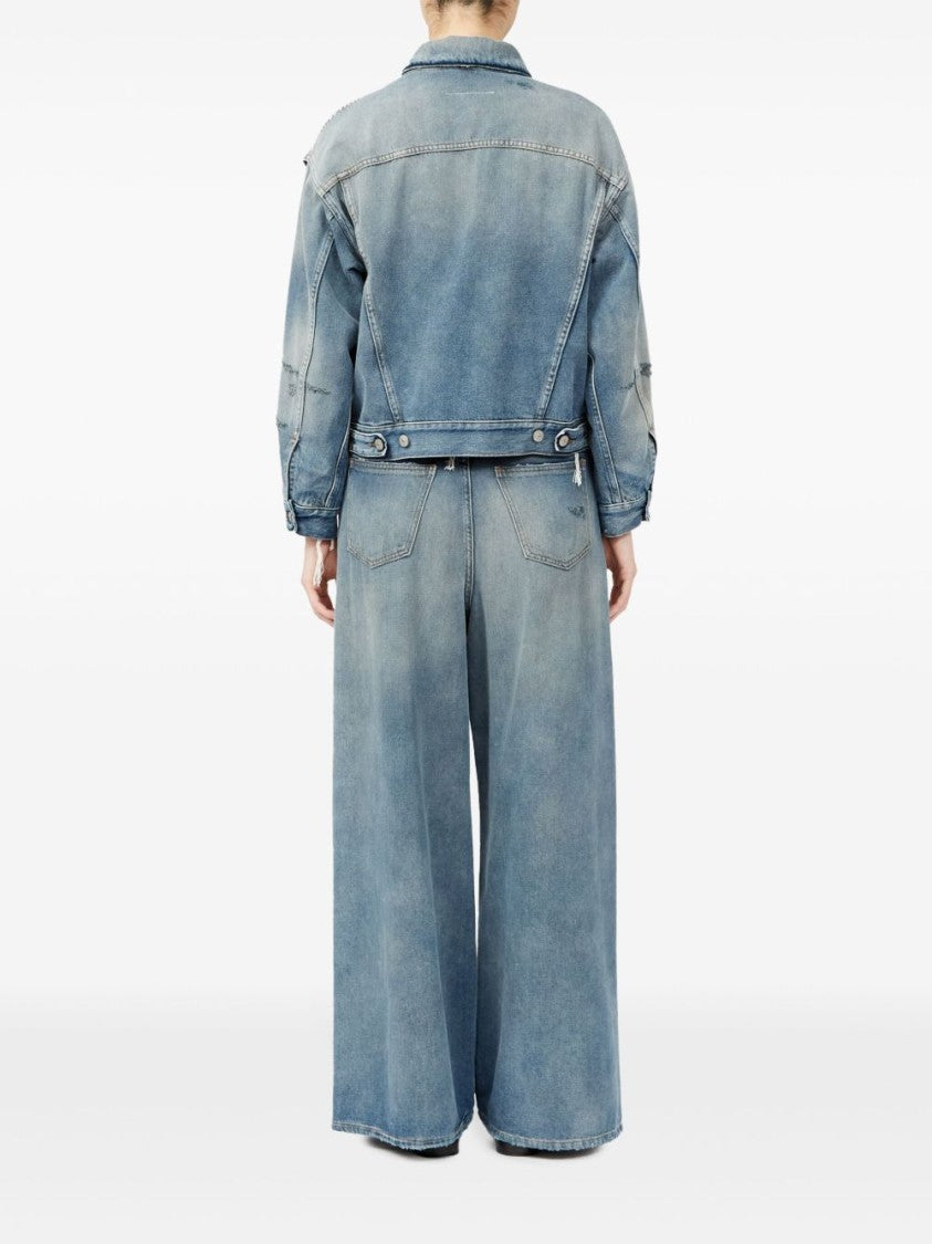 Mm6 By Maison Margiela Washed Denim Jacket With Distressed Detailing