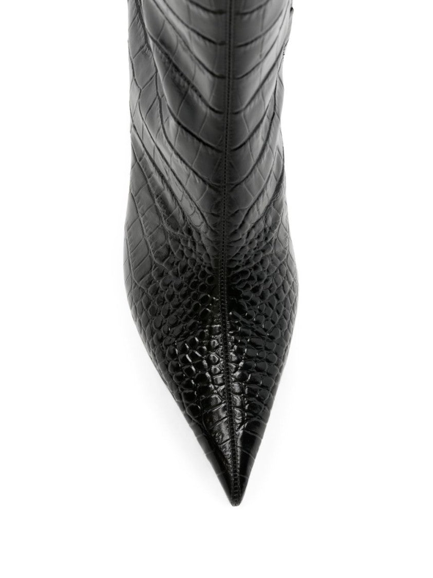 Paris Texas Crocodile-Effect Side Zipper Silk-Nylon Boots