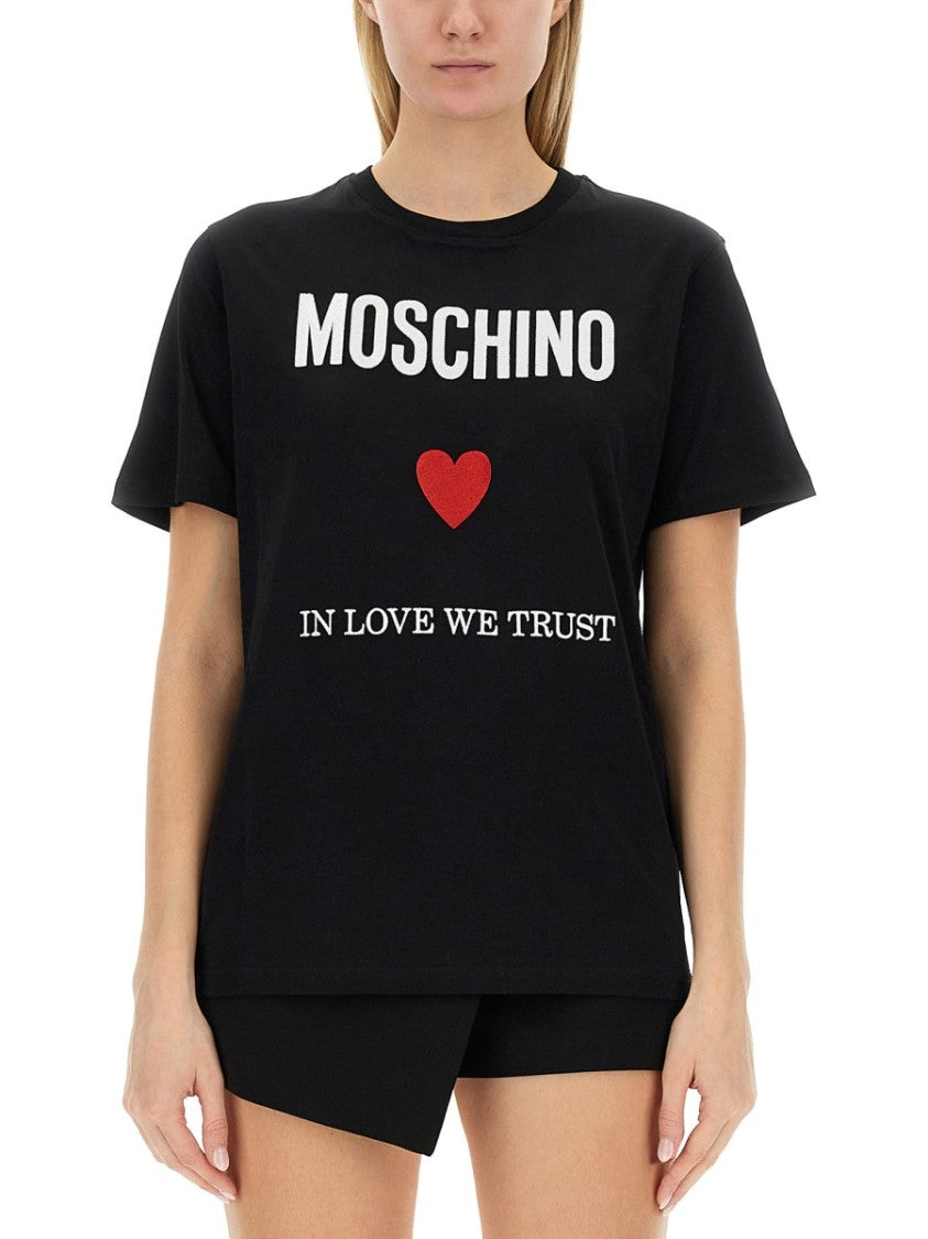 Moschino Black Regular Fit T-Shirt With Logo And Heart Graphic