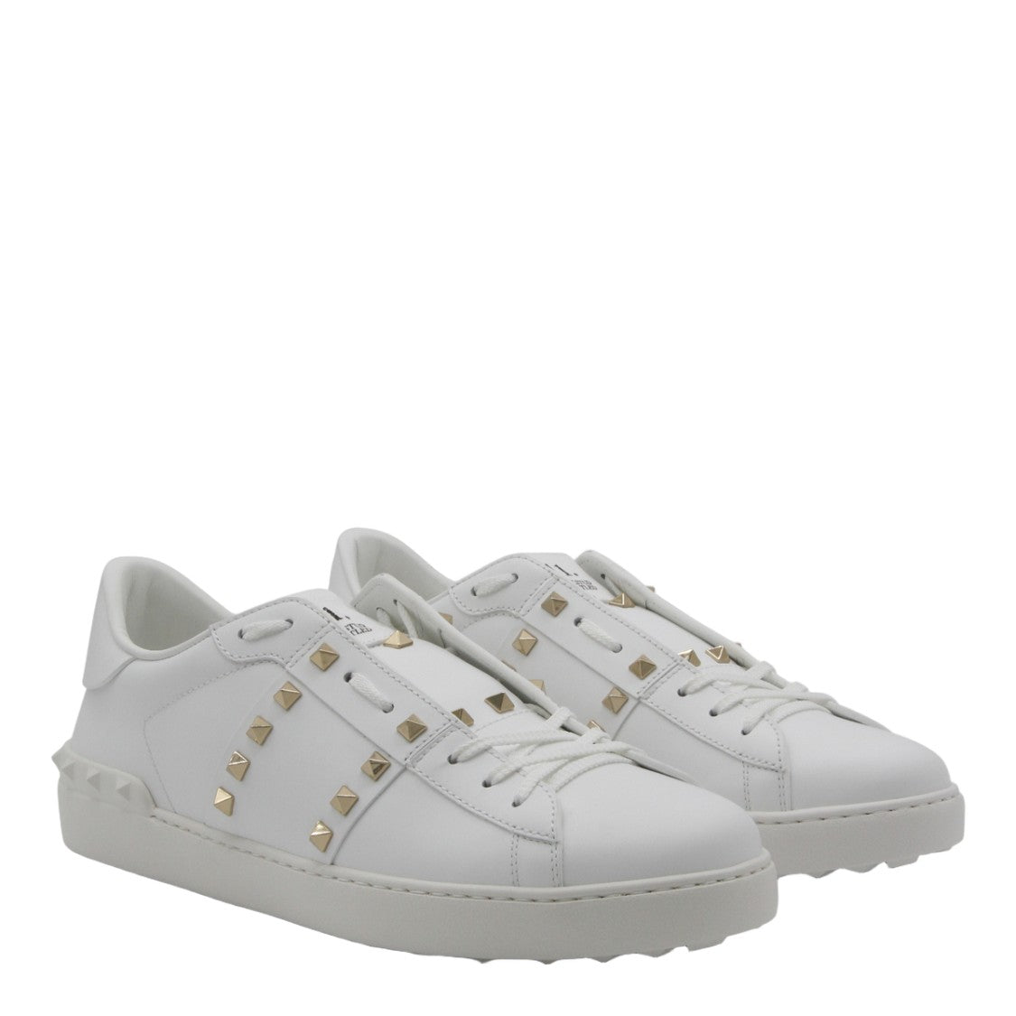 Valentino Garavani White Leather Sneakers With Gold-Tone Pyramid Studs