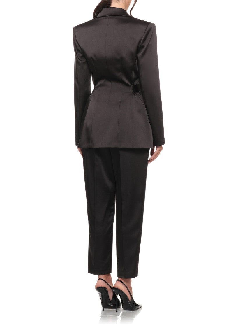 Elisabetta Franchi Silk-Effect Jacket With Lace Accents And Structured Lapels