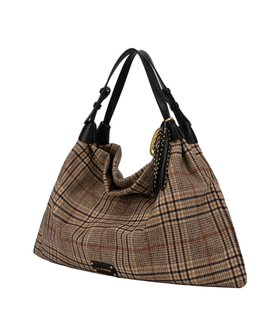 La Carrie Tartan Print Shopper With Leather Accents