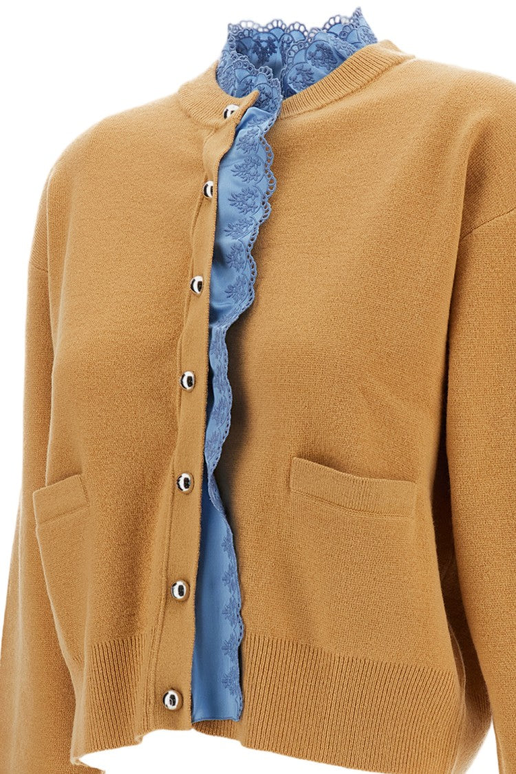 Rabanne Beige Cashmere Knit Cardigan With Removable Satin Insert