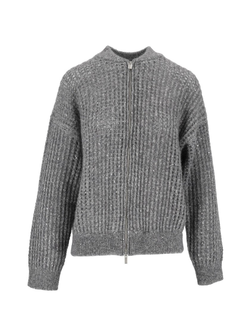 Peserico Ribbed Knit Zip-Through Knit Cardigan