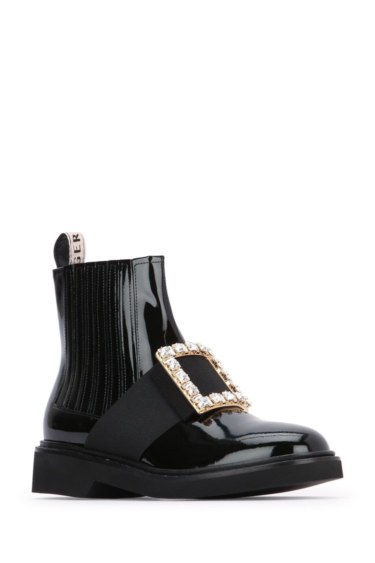 Roger Vivier Glossy Calfskin Bootie With Decorative Buckle