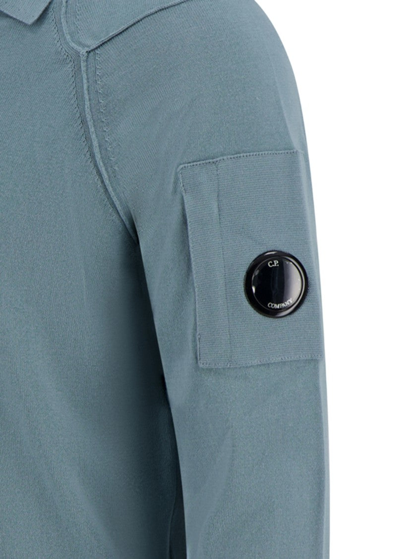 C.P. Company Light Blue Long-Sleeved Cotton Polo Shirt