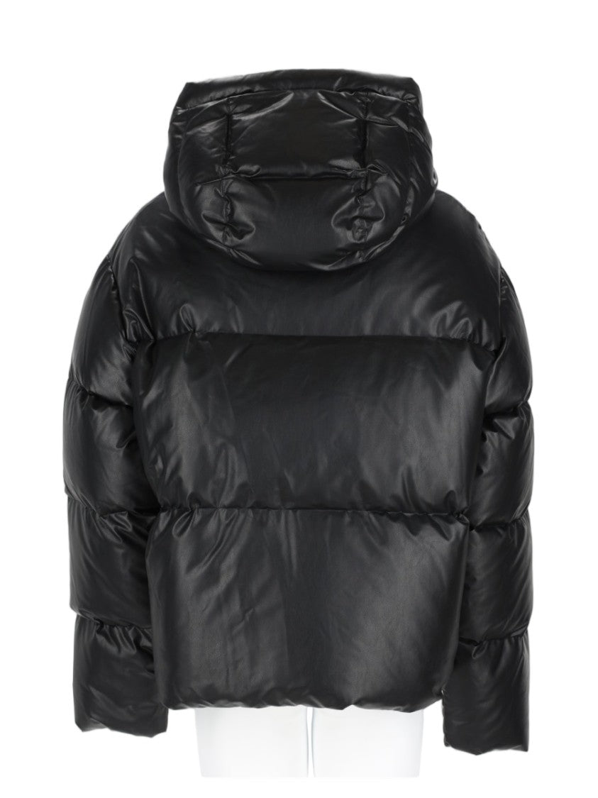 Mm6 By Maison Margiela Cropped Black Puffer Jacket With High Collar And Hood