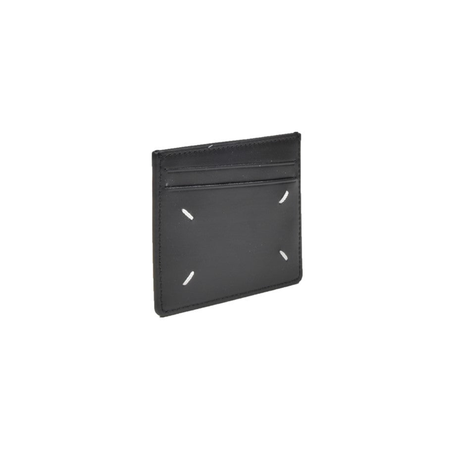 Maison Margiela Black Double-Weave Leather Card Holder With Asymmetrical Texture