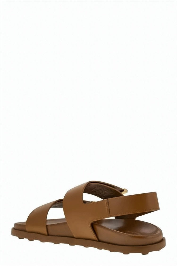 Tod's Minimalist Brown Slingback Sandals With Gold-Tone Accents