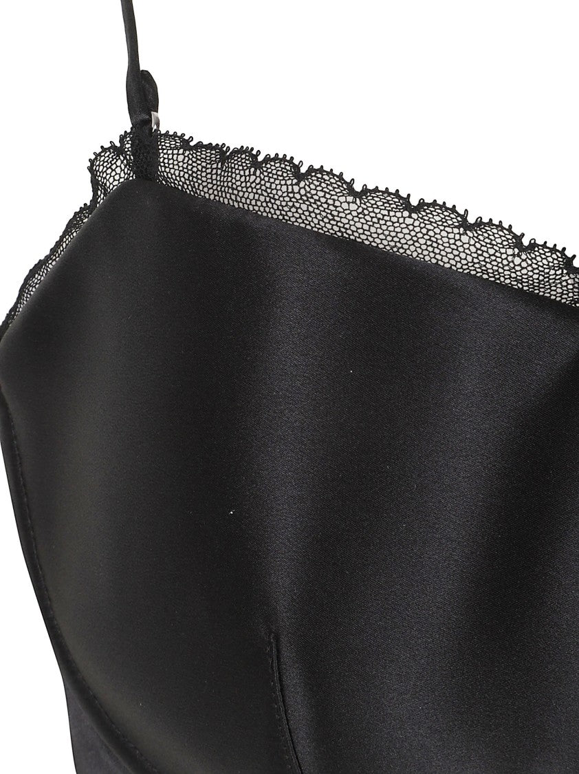 Givenchy Structured Black Silk Bodysuit With Lace Trim