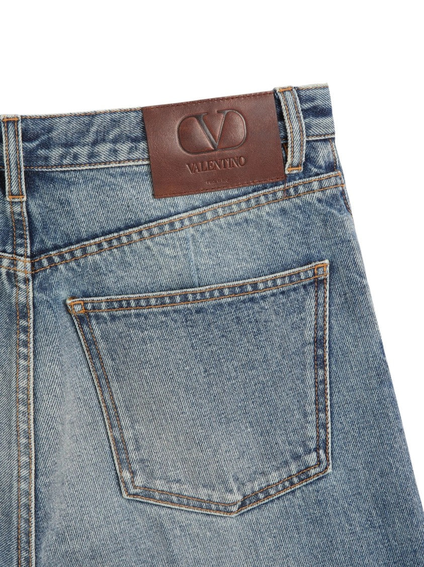 Valentino Washed Blue Cotton Five-Pocket Jeans