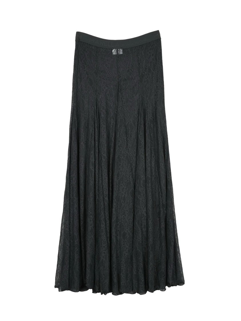 Marella Monochrome Avenue Model Grey Lace Midi Skirt With Slip And Elastic Closure