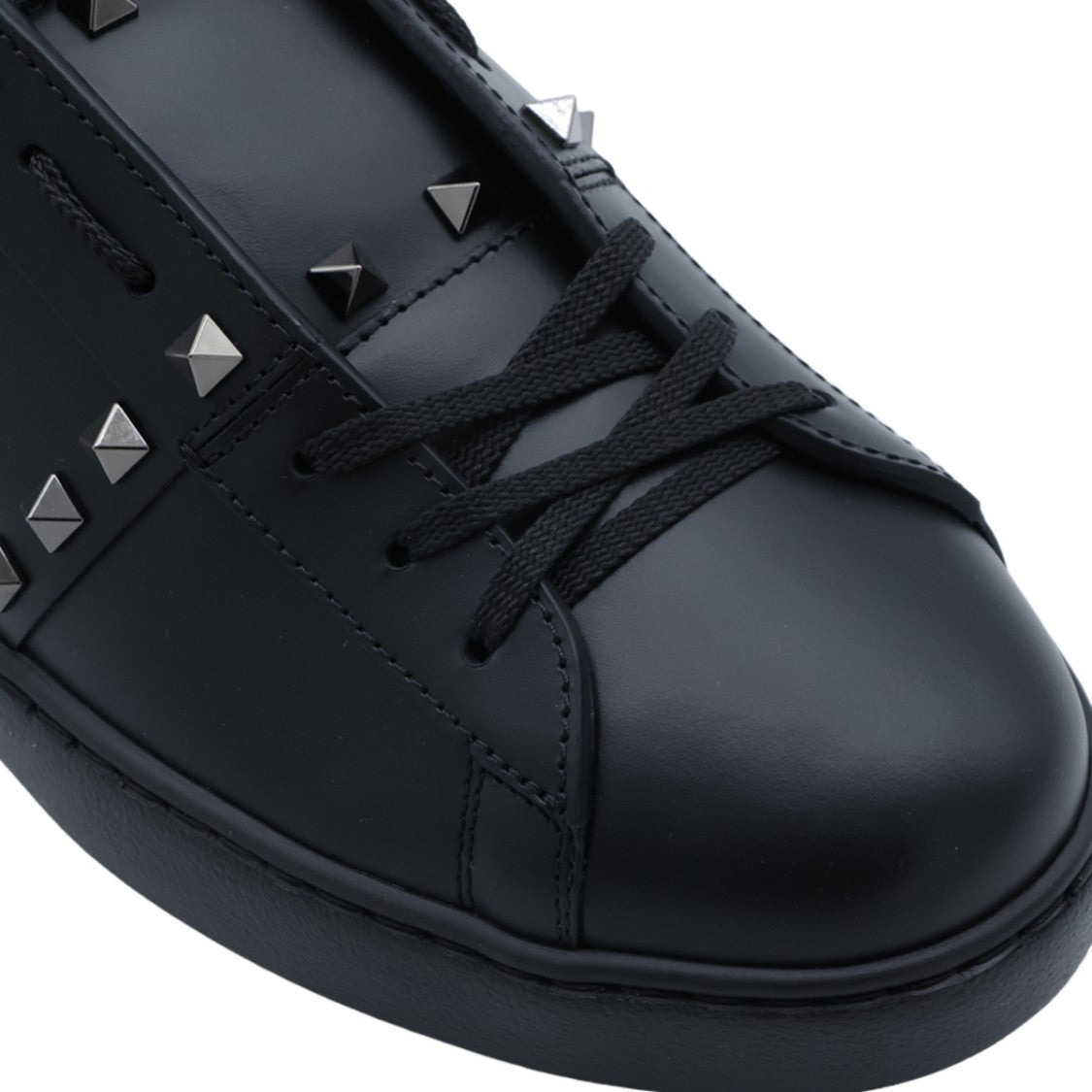 Valentino Garavani Black Leather Sneakers With Pyramid Stud Accents