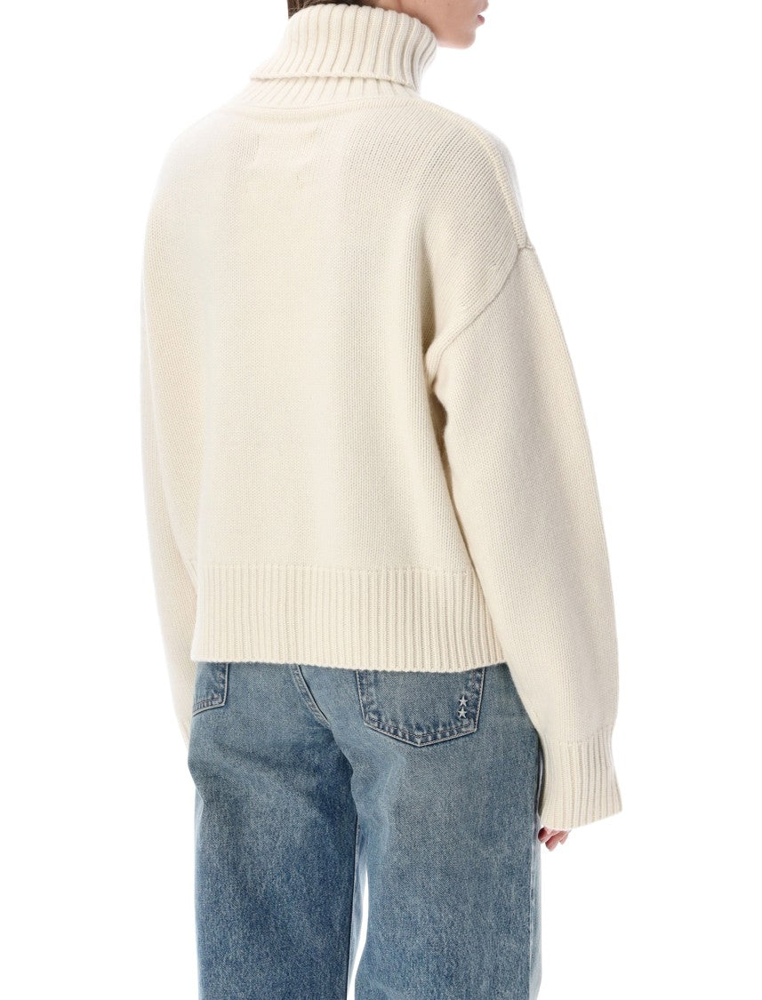 Extreme Cashmere Crop Xtra High Neck Cropped Ribbed Turtleneck Sweater