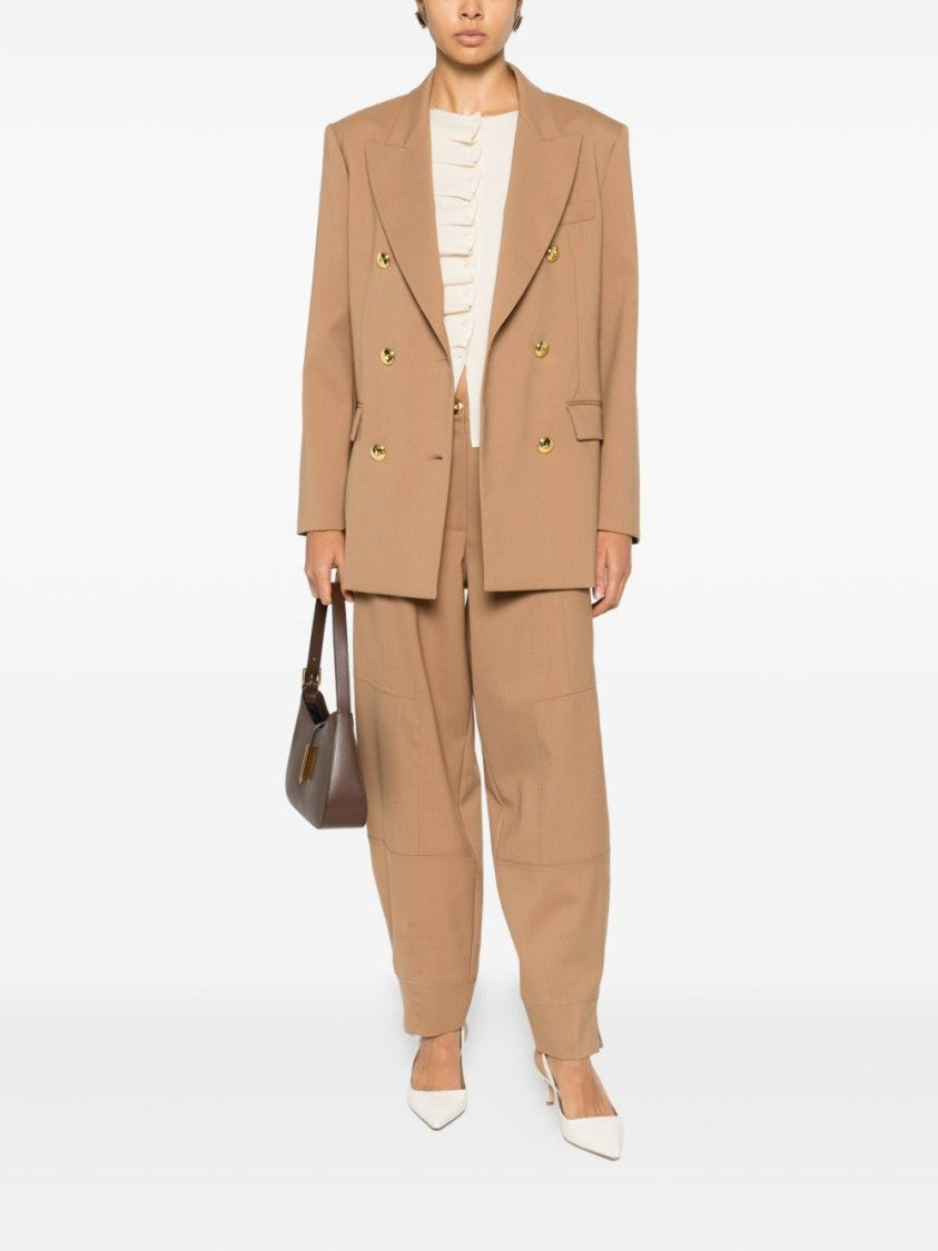 Pinko Double-Breasted Beige Jacket With Wide Lapels