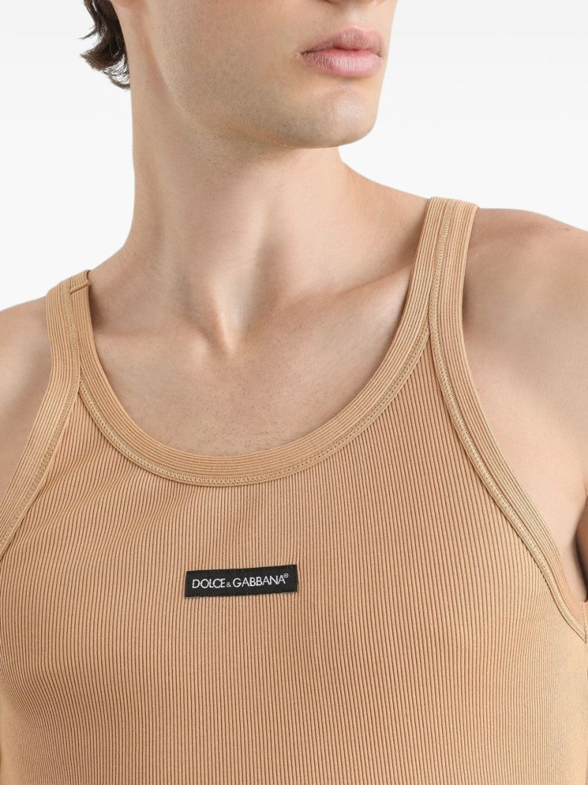 Dolce & Gabbana Beige Cotton Label Tank Top