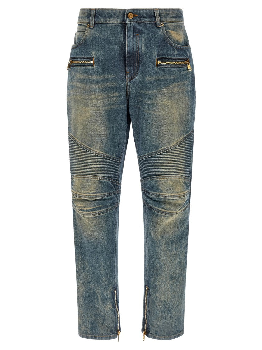Balmain Vintage Biker Jeans With Ribbed Inserts
