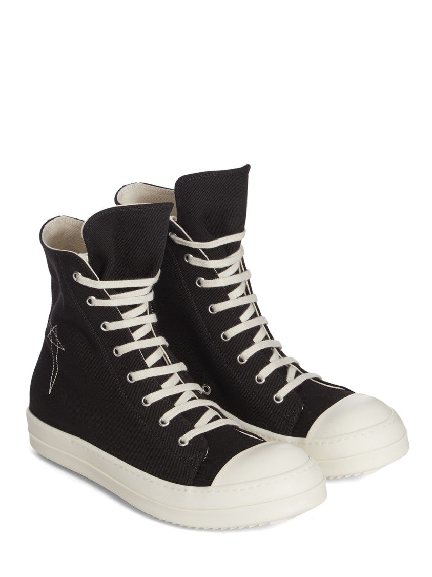 Drkshdw By Rick Owens High-Top Denim Sneakers With Stitched Star Detail