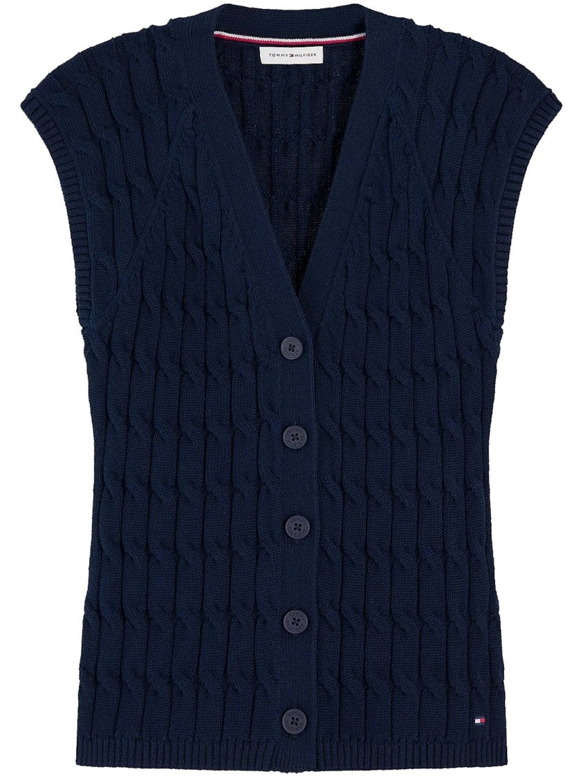 Tommy Hilfiger Blue Mid Gg Cable Vest Gilet