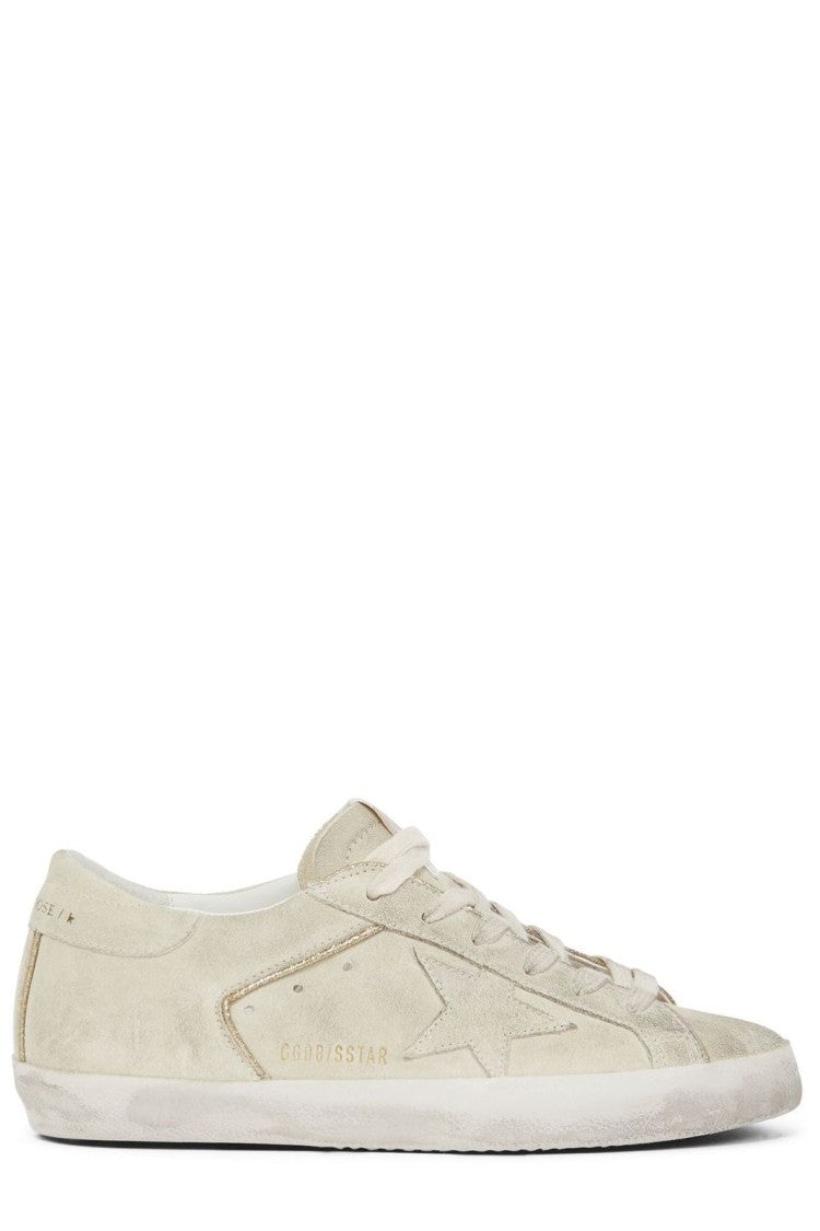 Golden Goose Super Star Distressed Beige Suede Low-Top Sneakers
