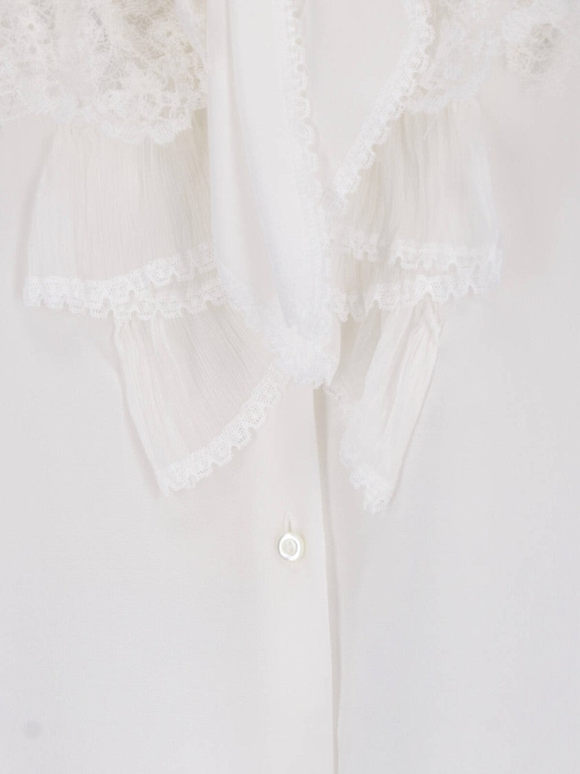 Ermanno Scervino Lace Tied Bow Silk Blouse