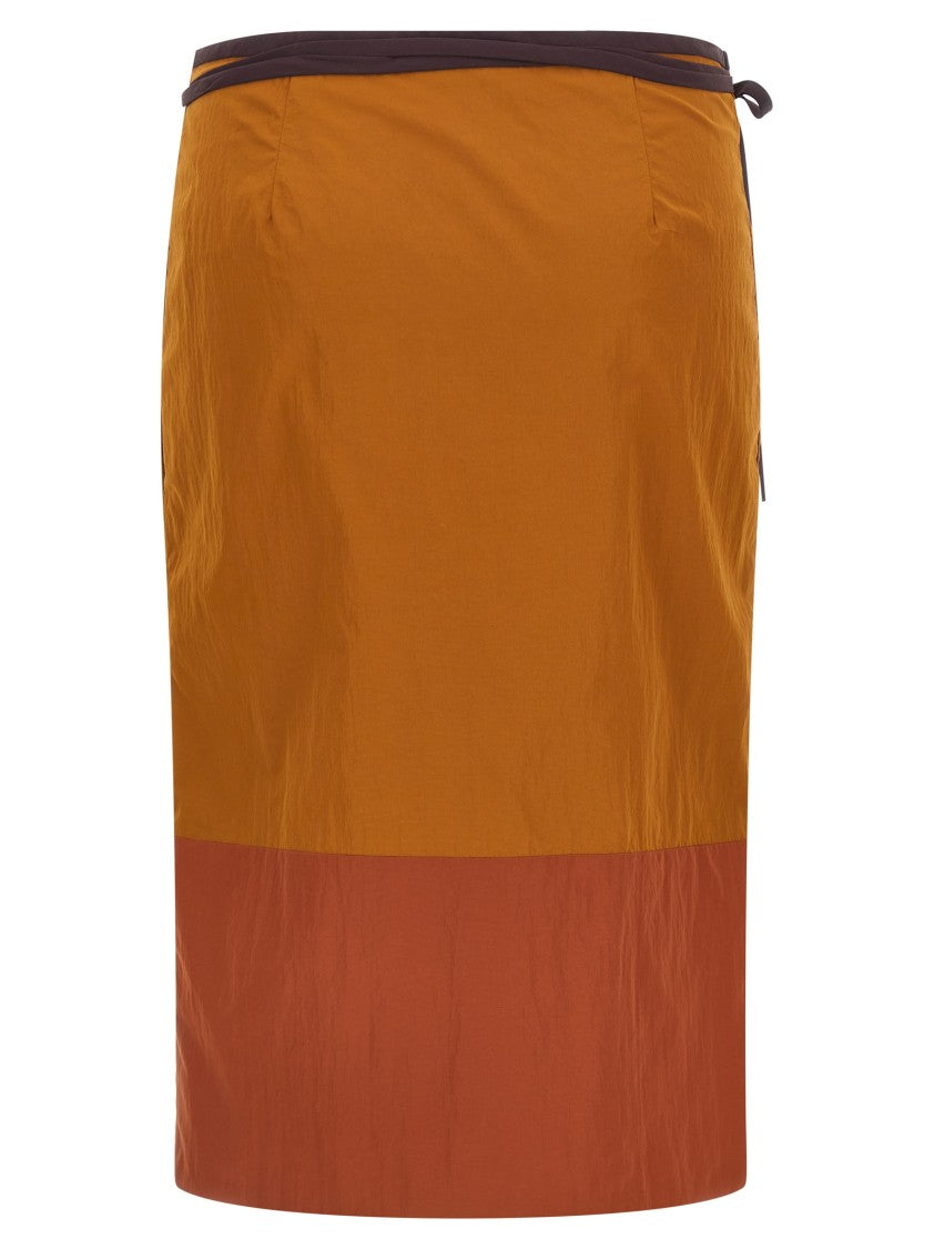 Saint Laurent Color-Block Midi Skirt With Tie Closure And Pocket Details