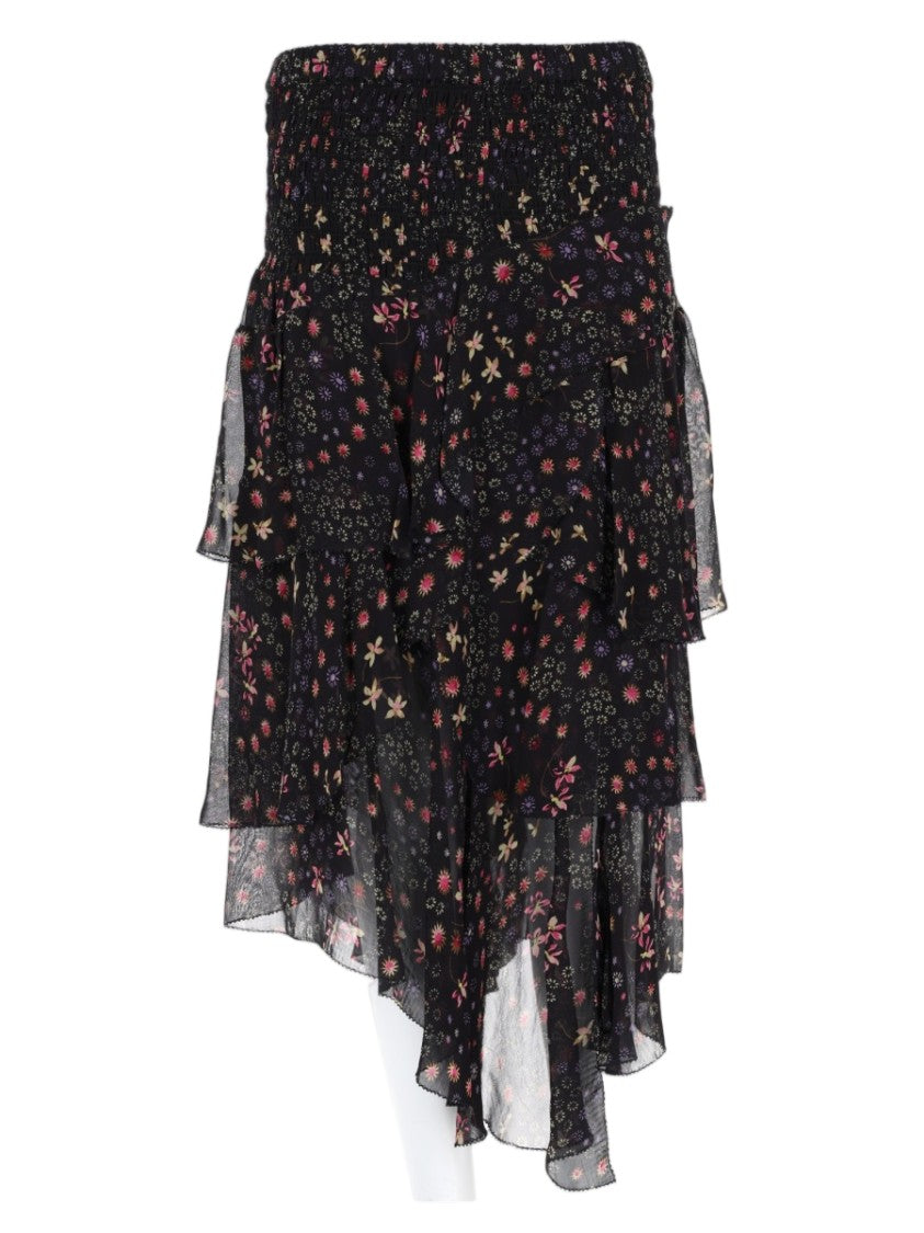 Isabel Marant Étoile Asymmetrical Hem Skirt With Floral Pattern And Smocked Waistband