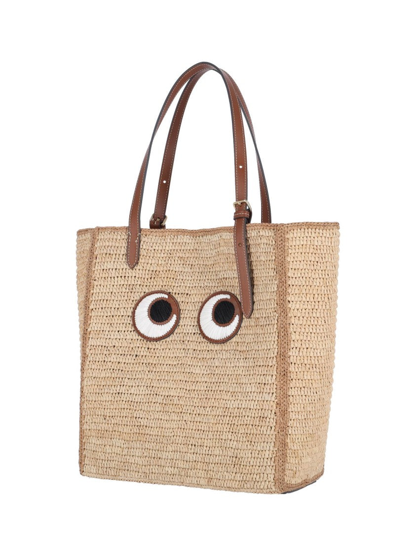 Anya Hindmarch Woven Raffia Tote With Embroidered Eye Motif