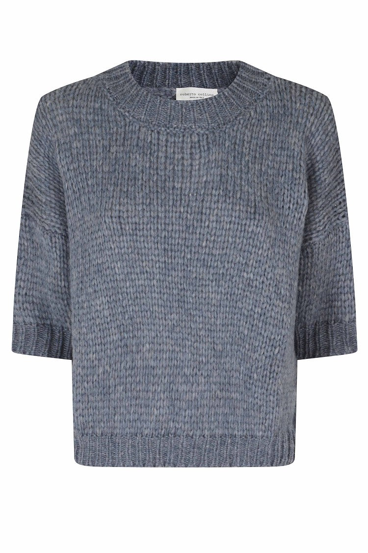 Roberto Collina Light Blue Chunky Knit Crew-Neck Sweater With Ribbed Trim