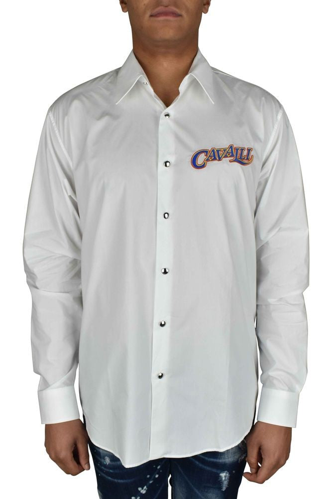 Roberto Cavalli Vintage-Inspired White Shirt With Pointed Collar